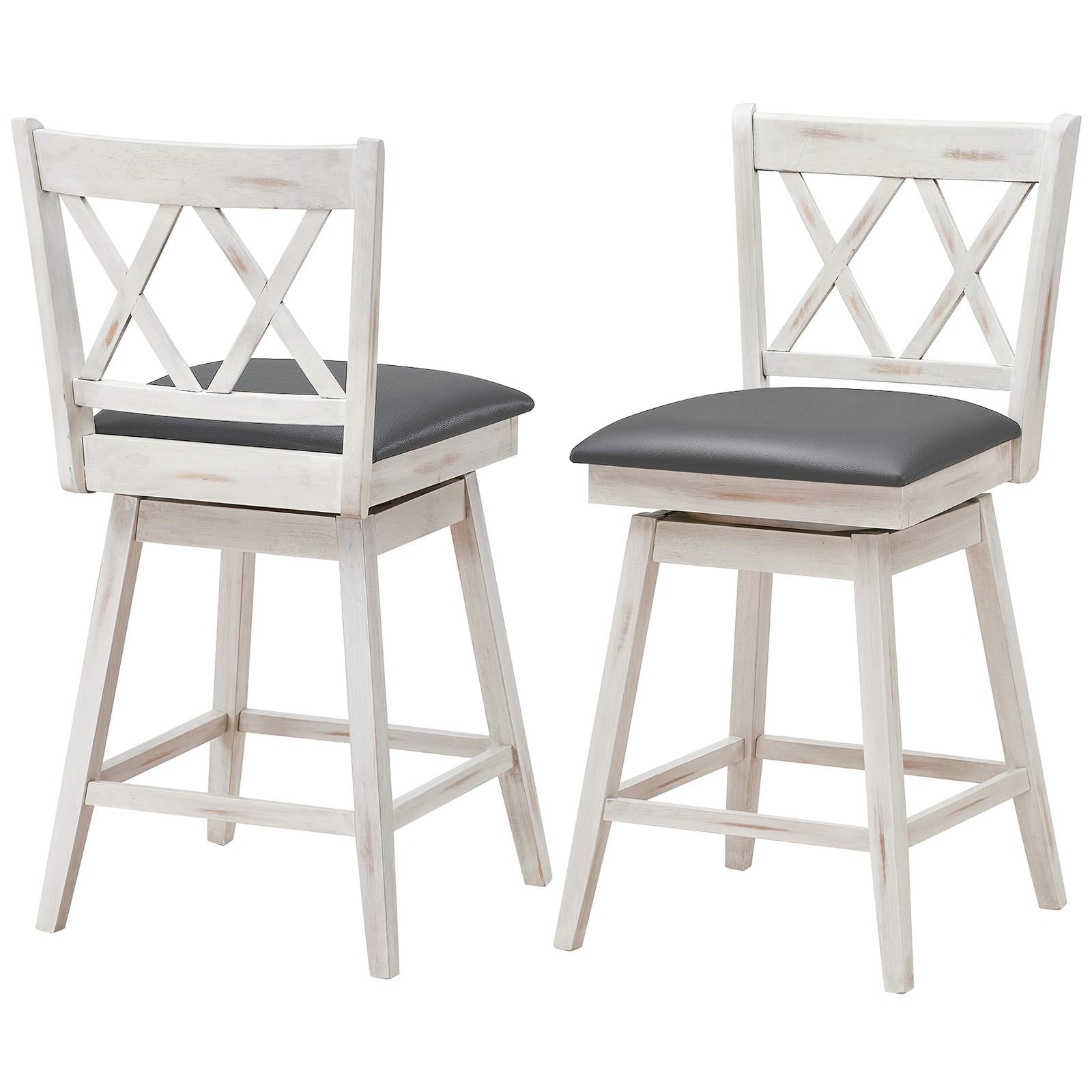 Giantex 24" Counter Height Cushioned Bar Chair, 360° Swivel Farmhouse Barstool w/Ergonomic Backrest, Waterproof PVC Surface & Solid Wood Structure