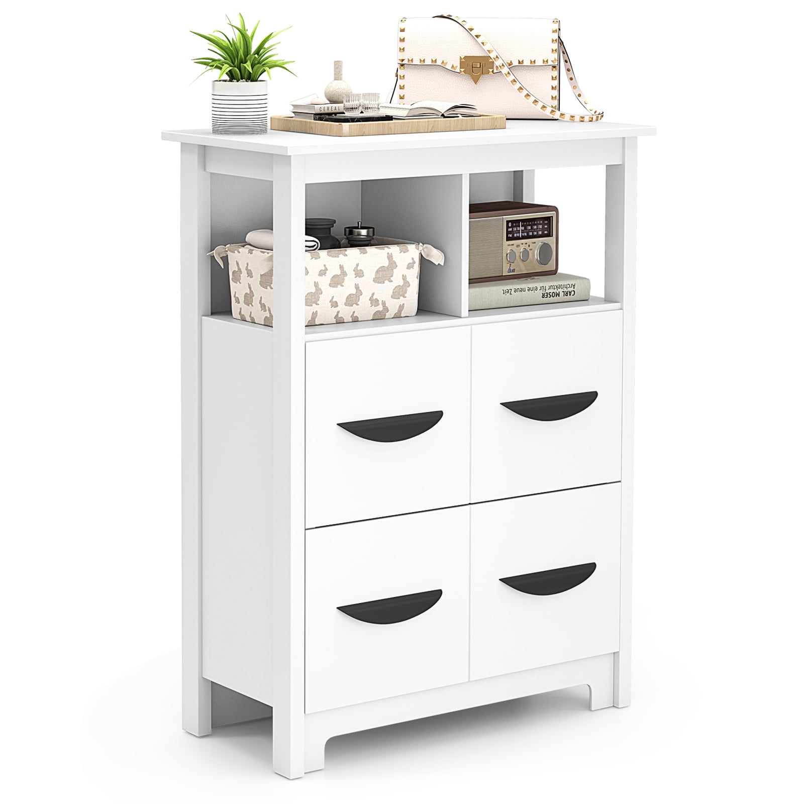 Giantex 24" Floor Cabinet, Modern Storage Cabinet, Free-standing Side Cabinet w/2 Drawers
