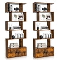 thumbnail image 1 of Giantex 2PCS 6-Tier Geometric Bookcase  w/Cabinet, Freestanding Display Shelves  w/Anti-Tipping Device, Wood S-Shaped Bookshelf, Brown, 1 of 8