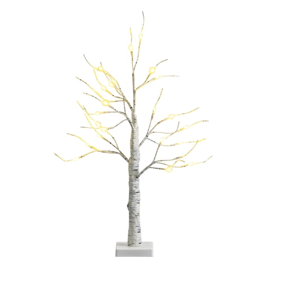 Giantex 2ft White Tabletop Artificial Twig Birch Tree with 24 Warm White LED Lights, 1 Pack