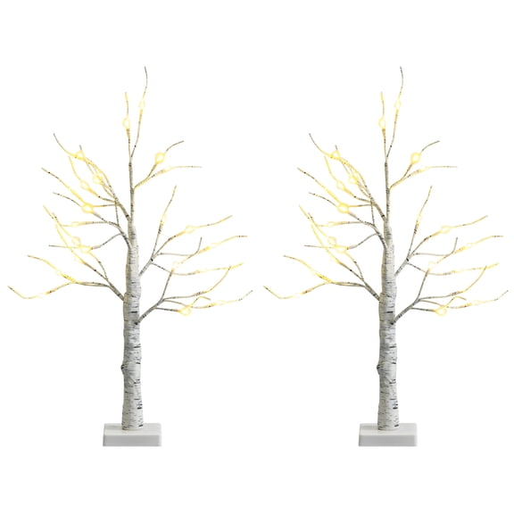 Giantex 2ft White Tabletop Artificial Twig Birch Tree with 24 Warm White LED Lights, 2 Pack