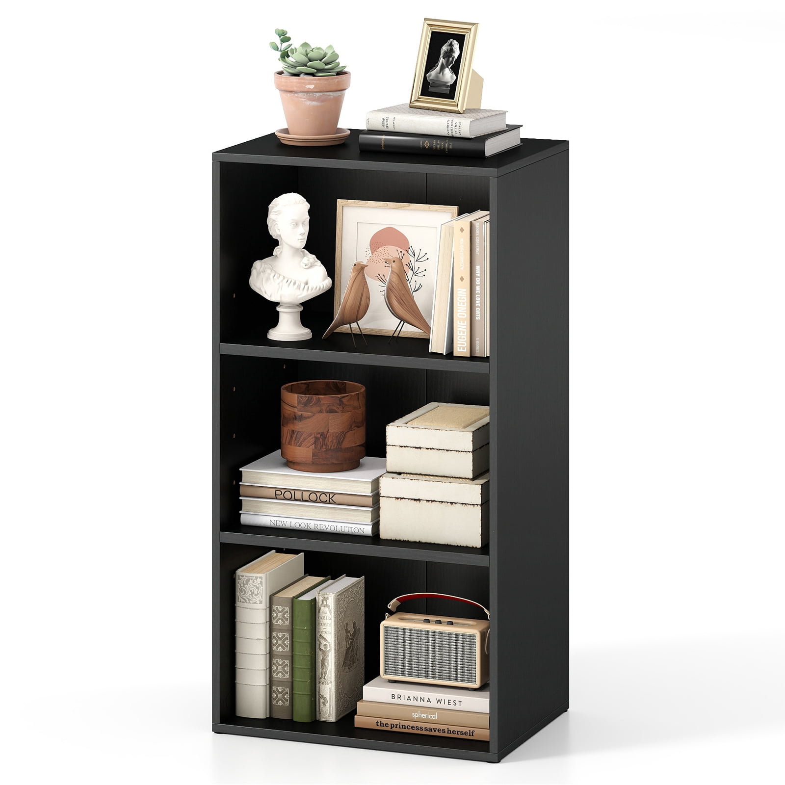 Giantex 3-Cube Bookcase, Floor Standing Open Bookshelf w/7-Position Adjustable Shelves, Modern Display Shelf, Black