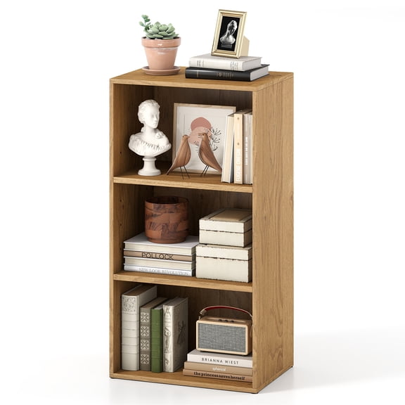 Giantex 3-Cube Bookcase, Floor Standing Open Bookshelf w/7-Position Adjustable Shelves, Modern Display Shelf, Natural
