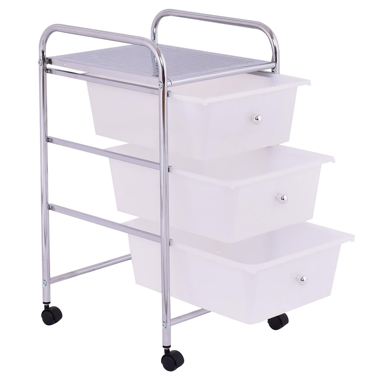 White 3-Drawer Rolling Storage Cart with Chrome Frame