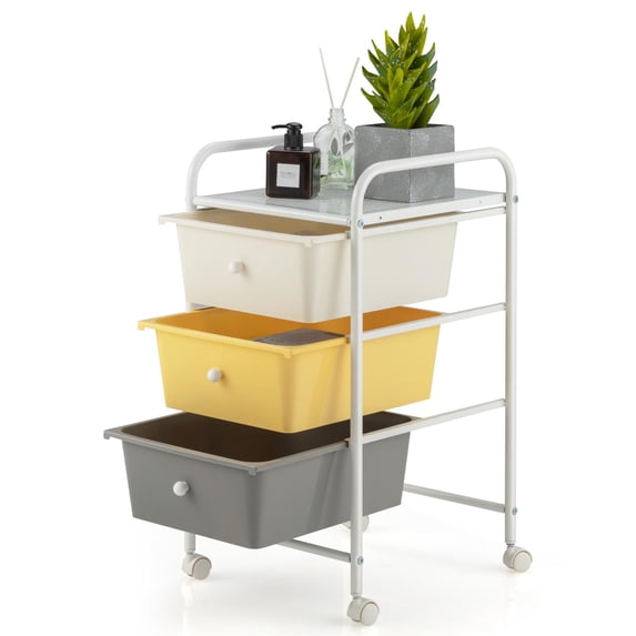 Giantex 3-Drawer Rolling Storage Cart, Metal Frame Scrapbook Paper Organizer Cart, Mobile File Utility Cart for School, Office, Home, Dorm, Yellow