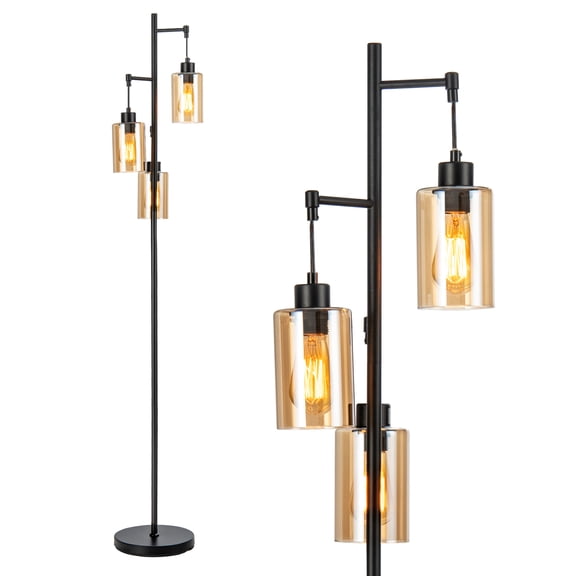 Giantex 3-Light Floor Lamp, Tall Floor Lamp w/Round Base, Rustic Standing Lamp