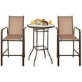 thumbnail image 1 of Giantex 3 Piece Steel Fabric Tempered Glass Outdoor Patio Bar Set with Stools and Table, Brown, 1 of 10