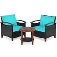thumbnail image 1 of Giantex 3 Pieces Patio Furniture Set, Outdoor Rattan Sofa and Side Table w/Solid Acacia Wood Frame, High Load Bearing Conversation Bistro Set w/Washable and Removable Cushions, 1 of 10