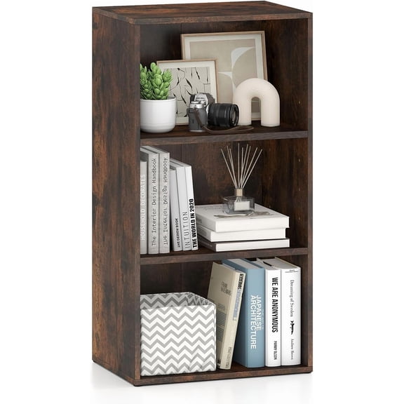 Giantex 3 Shelf Bookcase, Book Shelves Cube Storage Organizer, Open Storage Cabinet Multi-Functional Home Office Bedroom Furniture Display Bookcases, Rustic Brown