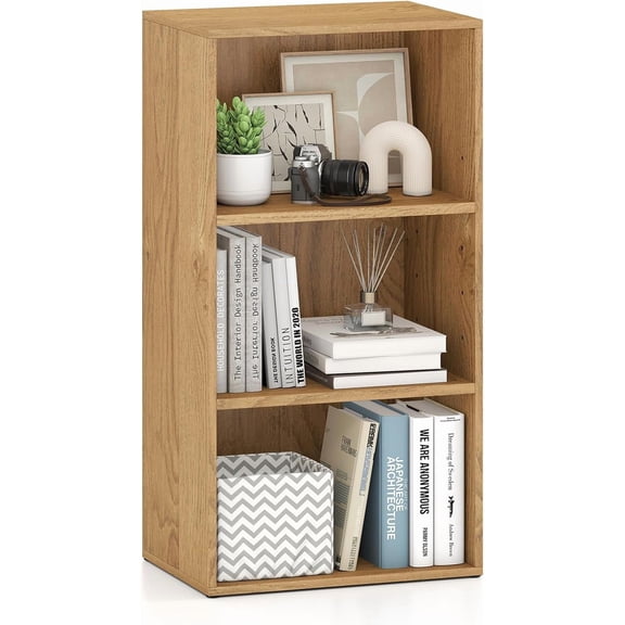 Giantex 3 Shelf Bookcase, Modern Bookshelf Cube Storage Organizer, Open Storage Cabinet Multi-Functional Home Office Bedroom Furniture Display Bookcases, Natural