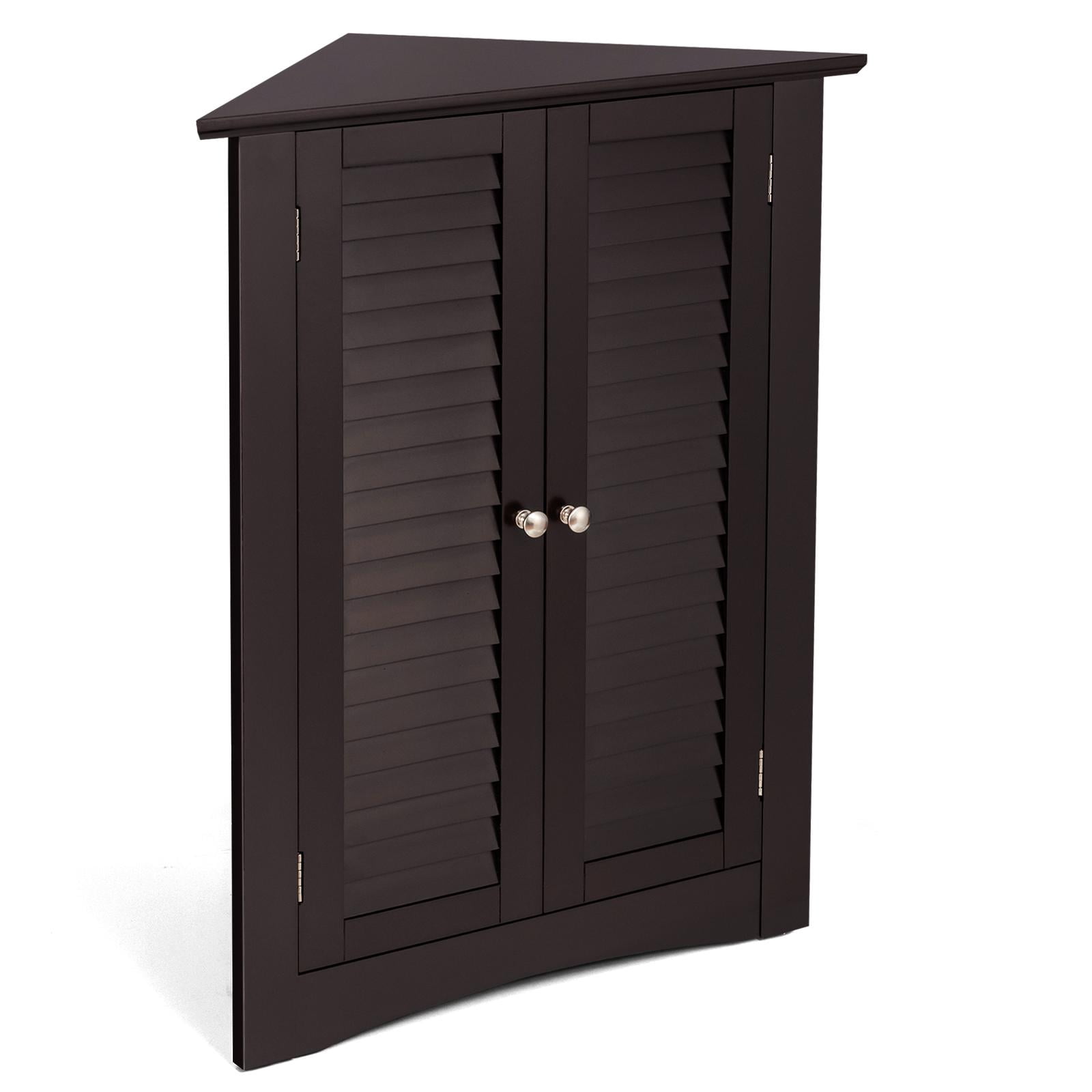 Giantex 3-Shelf Corner Cabinet, Freestanding Bathroom Floor Cabinet with Double Shutter Doors and Adjustable Shelf, Suitable for Bathroom, Living Room, Bedroom, Kitchen, 22 x 13 x 31.5 inches