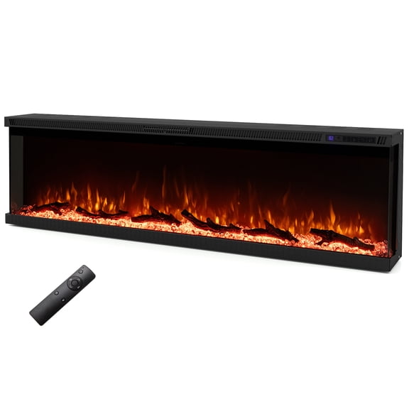 Giantex 3 Sided Electric Fireplace, 60" Wall-Mounted Fire Place Heater w/12 Flame Colors, 750W/1200W