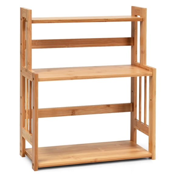 Giantex 3-Tier Bamboo Spice Rack, Countertop Storage Organizer for Kitchen and Bathroom, Spice Bottle Jars Holder with Adjustable Shelf (Natural)
