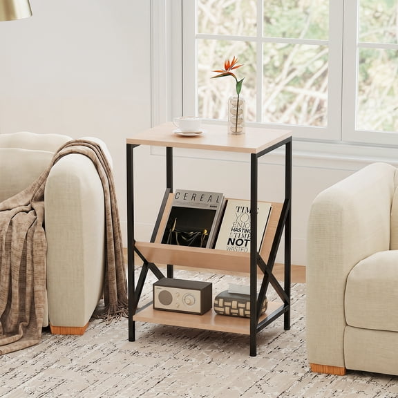 Giantex 3-Tier Record Player Stand, End Table w/Bottom Storage, Printer Stand for Home Office
