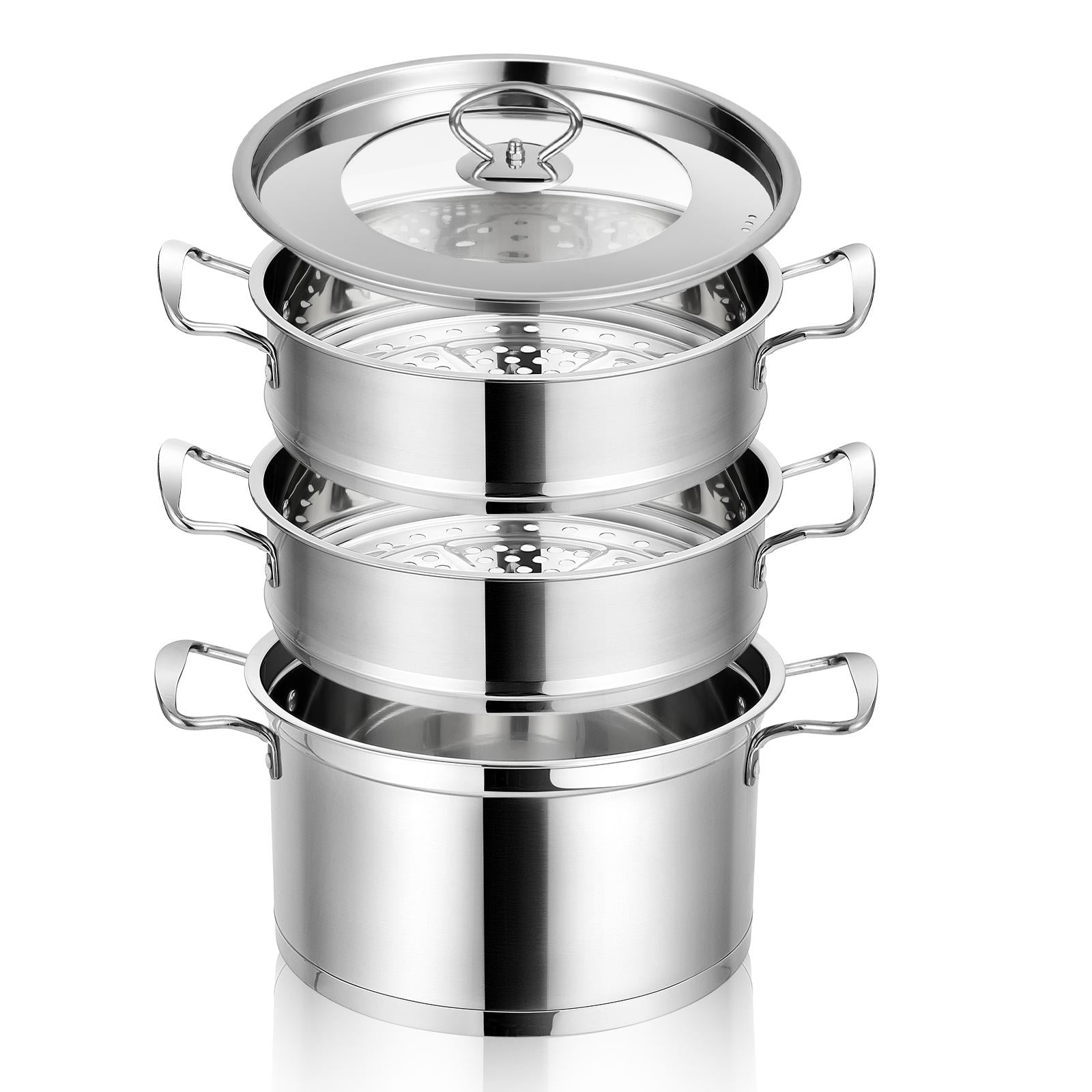 Walchoice 6 Quart Stockpot with Lid, Stainless Steel Pasta Soup Pot for Home Restaurant Hotel, Heat-proof & Double Handles, Size: 9 x 4.75, Clear