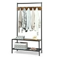 thumbnail image 1 of Giantex 3 in 1 Coat Rack, Classic Hall Trees w/5 Hooks, Shoe Rack & Bench, Entryway Storage Organizer, Easy Assembly, Coffee, 1 of 8