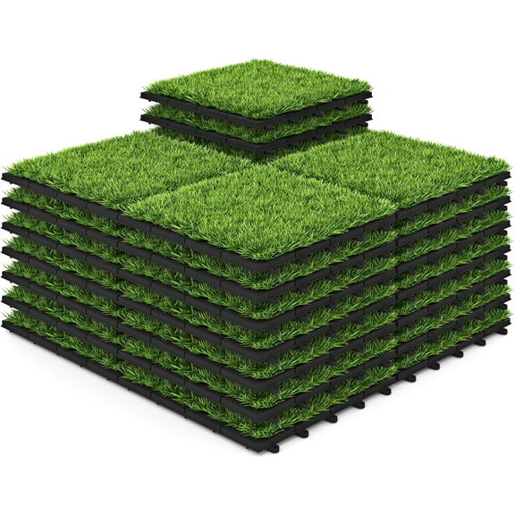 Giantex 30 hukfga Interlocking Artificial Grass Tiles, 12" x 12" Fake Grass Turf Squares with Draining Holes, Indoor Outdoor Flooring Faux Grass Decor for Balcony, Patio, Backyard, Garden, Pet Areas