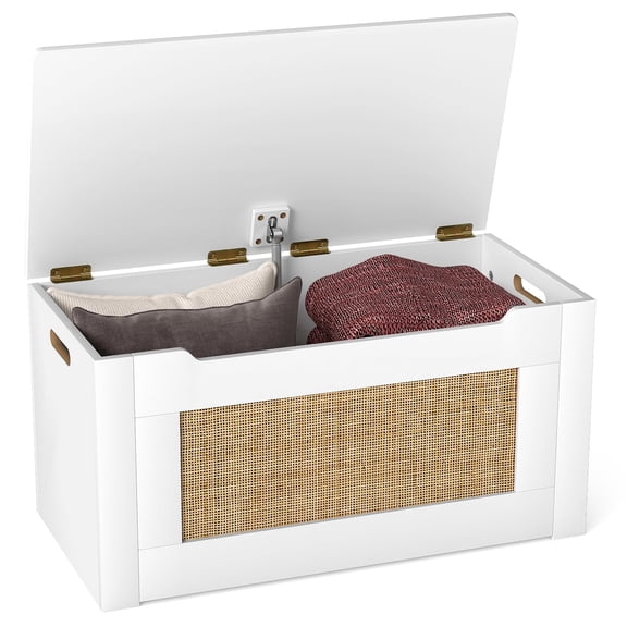 Giantex 31.5" Large Storage Chest, Rattan Storage Bench w/Flip Top Lid & Safety Hinge, Multifunctional Chest Box Organizer w/Cut-Out Handle & Side Handles for Entryway, Living Room, Hallway, Bedroom
