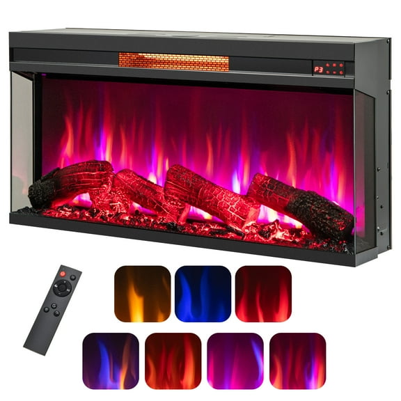 Giantex 36" 3-Sided Electric Fireplace, 1500W Recessed Fireplace Insert w/ Overheat Protection