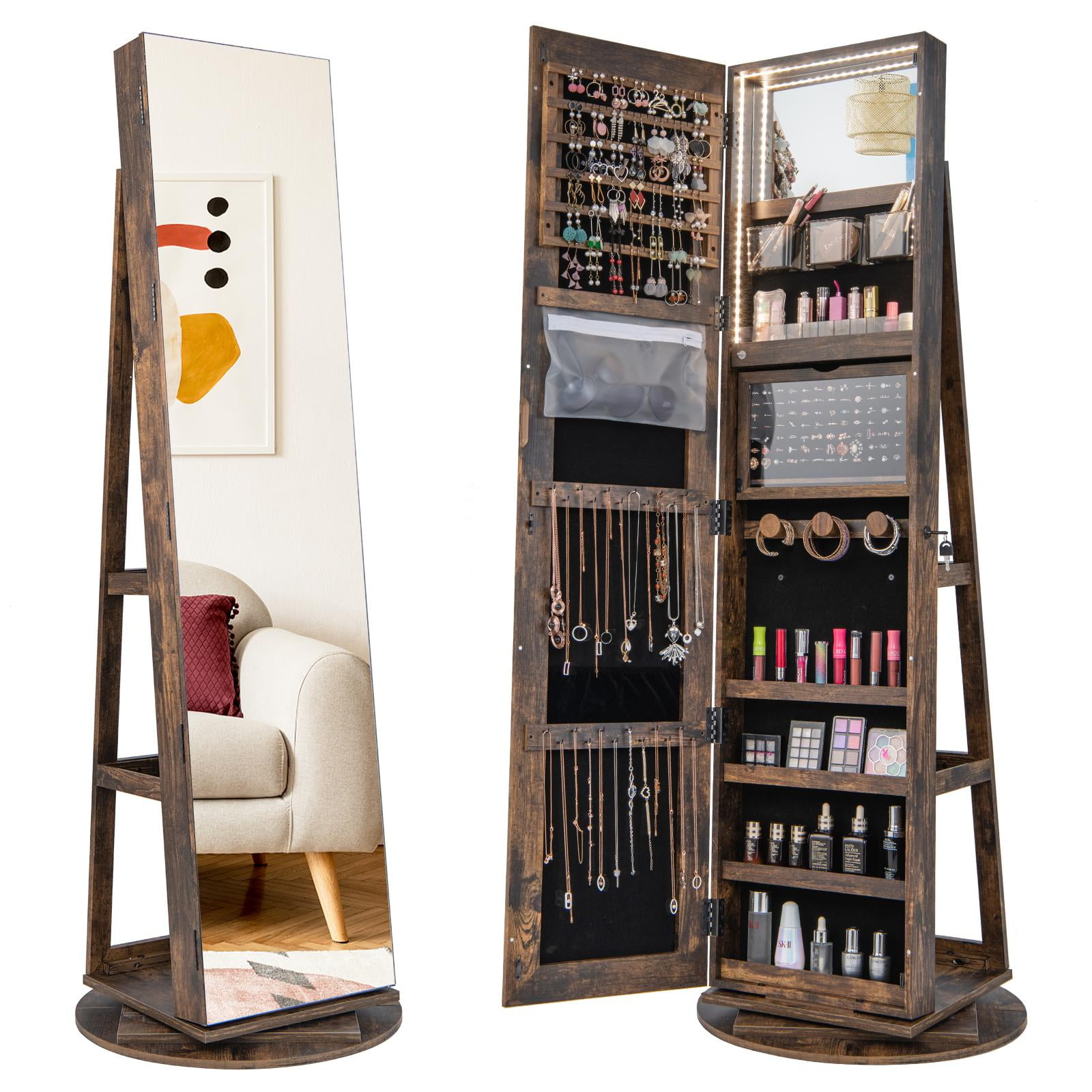 Giantex 360° Swivel Jewelry Cabinet, Lockable Jewelry