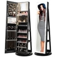thumbnail image 1 of Giantex 360° Swivel Jewelry Cabinet w/ LED Lights, Lockable Jewelry Armoire w/ Full-Length Mirror, Black, 1 of 9