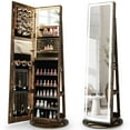 thumbnail image 1 of Giantex 360° Swivel Jewelry Cabinet w/ LED Lights, Lockable Jewelry Armoire w/ Full-Length Mirror, Coffee, 1 of 9