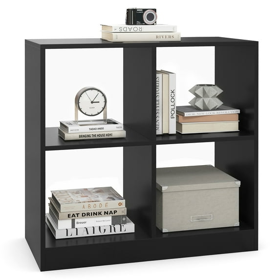 Giantex 4-Cube Bookcase, Freestanding Open Bookshelf, Storage Wooden Display Shelf, Black