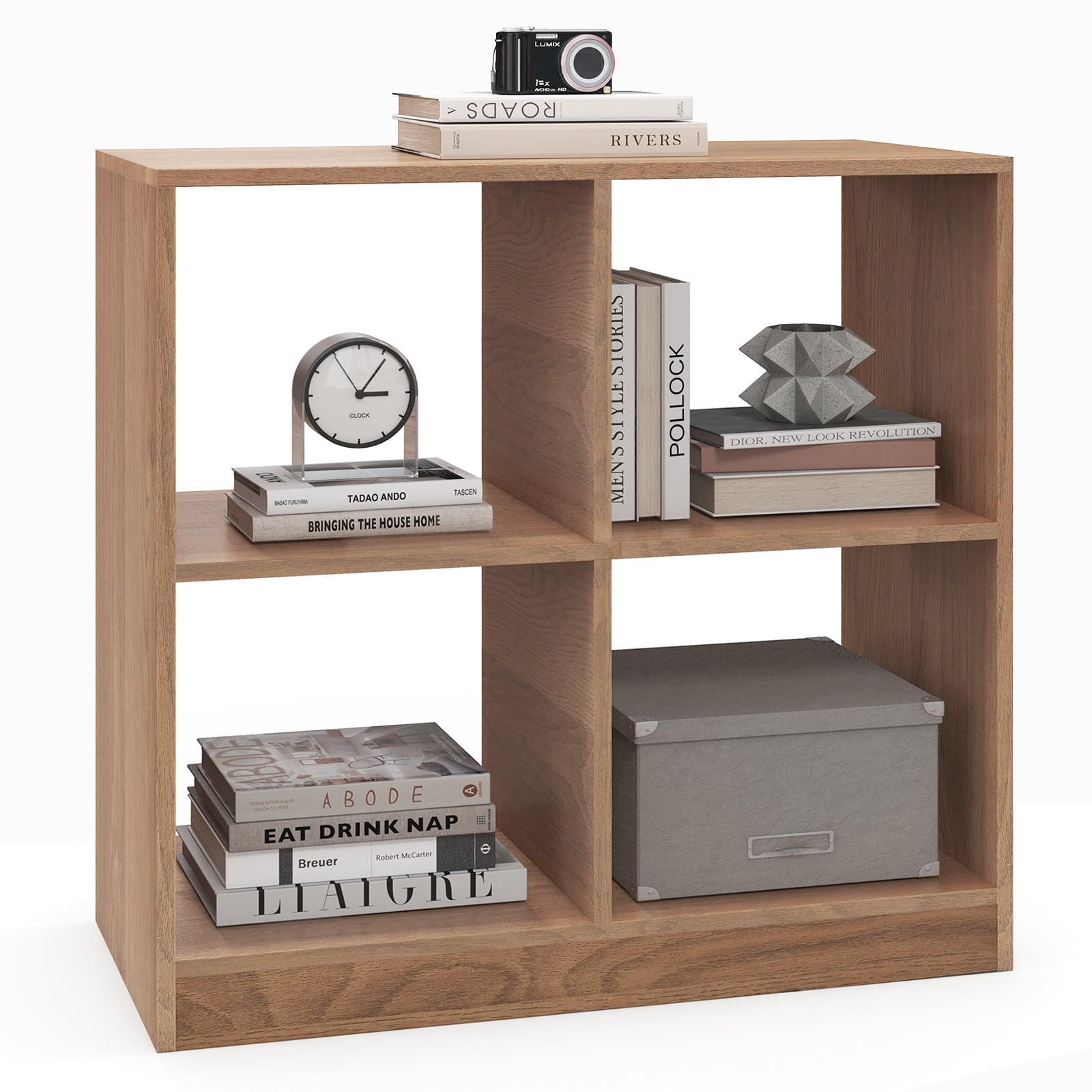 Giantex 4-Cube Bookcase, Freestanding Open Bookshelf, Storage Wooden Display Shelf, Natural