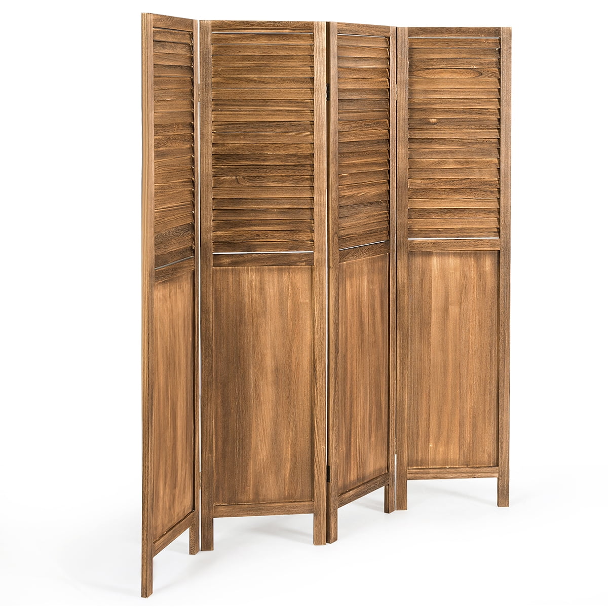 Rustic Medium Wood 4-Panel Folding Privacy Screen