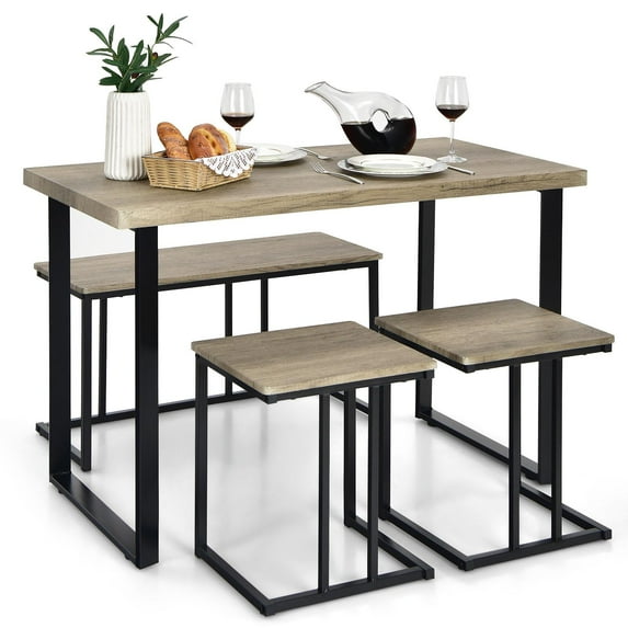 Giantex 4 Piece Dining Table Set, Counter Height Table Set, Space-saving Dining Table Set for Kitchen, Dining Room, Restaurant, Oak Grey