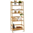 thumbnail image 1 of Giantex 4-Tier Bamboo Ladder Shelf, Wodden Bookshelf w/Fence Protection, Multifunctional Freestanding Plant Flower Display Stand, 1 of 10