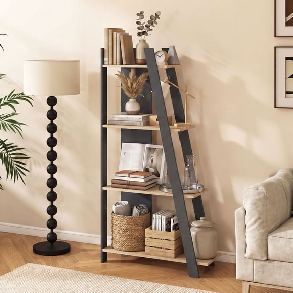 Giantex 4 Tier Floor Standing Bookcase, Ladder Bookshelf for Small Space, Narrow Display Rack, Gray