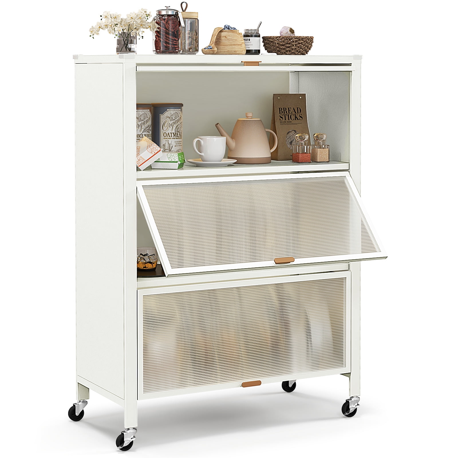 Kitchen Mobile Racks Giantex 4-Tier Kitchen Storage Cabinet, Freestanding Microwaves Rack ...