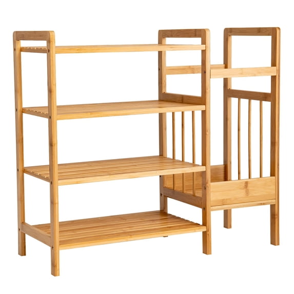 Giantex 4-Tier Shoe Rack with Umbrella Stand, Free Standing Entryway Organizer with Bamboo Frame, Multifunctional Shoe Shelf for Entryway Hallway Living Room Staircase