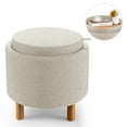 thumbnail image 1 of Giantex 4 in 1 Upholstered Round Storage Ottoman, Fabric Storage Cozy Footstool, Beige, 1 of 8