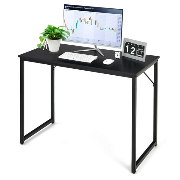 Giantex 40” Home Office Computer Desk, Modern Simple Writing Study Desk, Metal Frame Gaming Desk, Laptop PC Workstation, Black