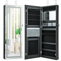 Giantex 42.5" LED Mirror Jewelry Cabinet, Wall Mounted/Door, Hanging Jewelry Armoire, Black