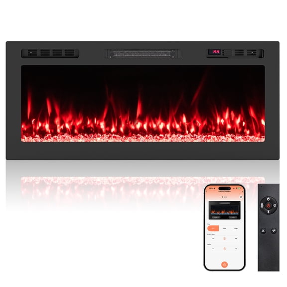 Giantex 42" Smart WiFi Electric Fireplace, Wall Mounted & Recessed Heater w/Alexa & Google Assistant