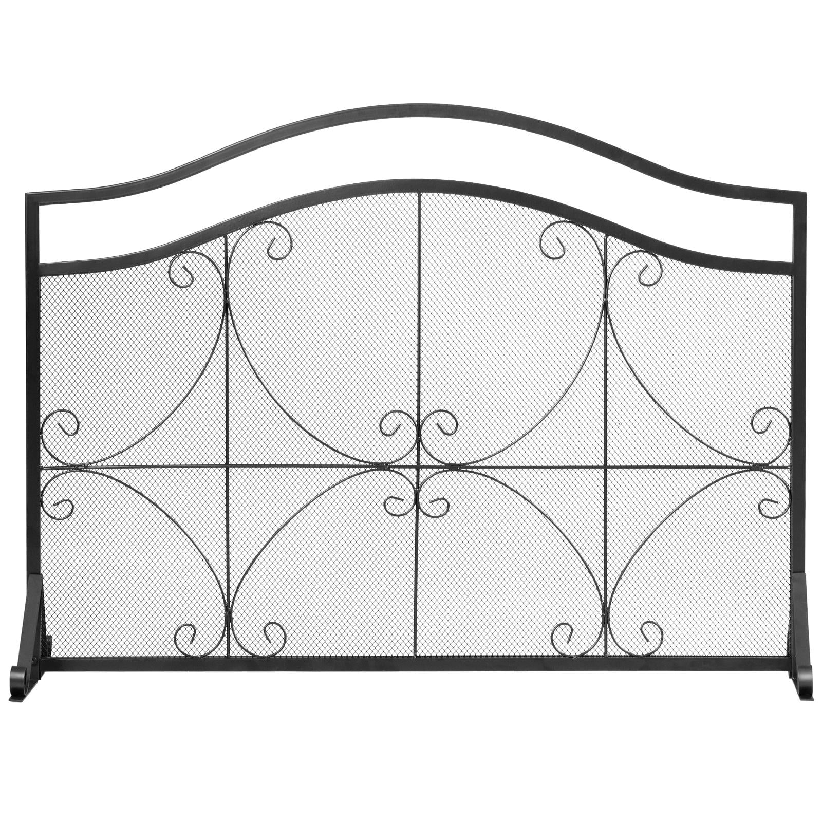 Fire Beauty Single Panel Fireplace Screen Handcrafted Solid Wrought Iron Mesh, Heat-Resistant Fire Spark Guard For Fireplace-Black