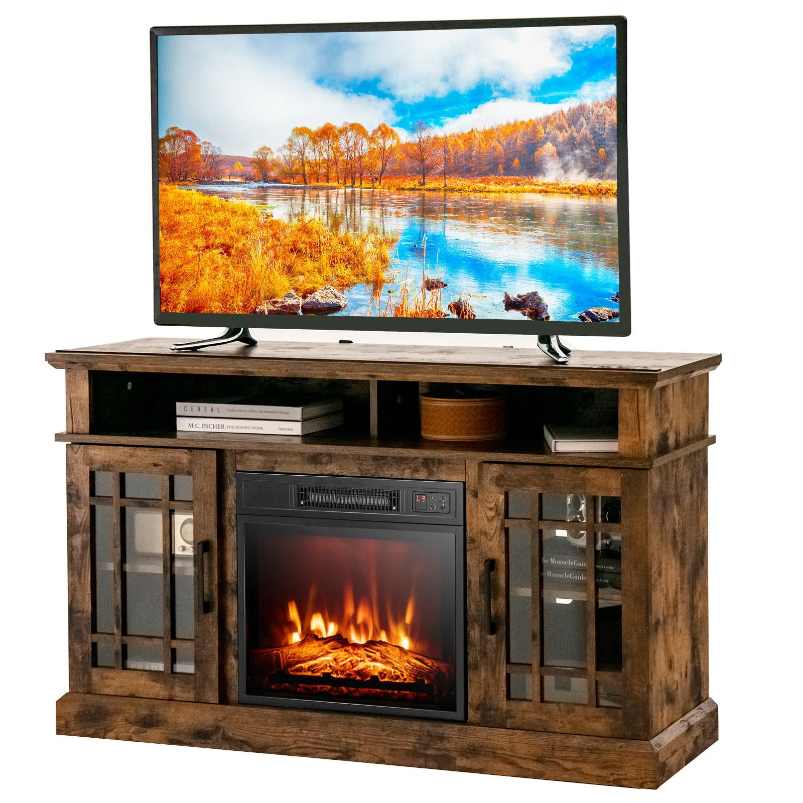 Giantex 48" Wooden TV Stand w/Fireplace, Electric Fireplace TV