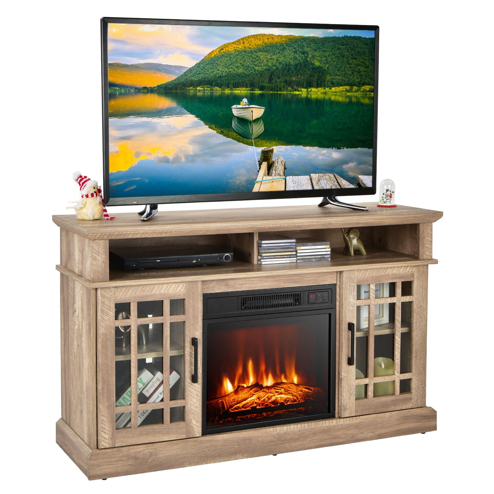 Giantex 48" Wooden TV Stand w/Fireplace, Electric Fireplace TV