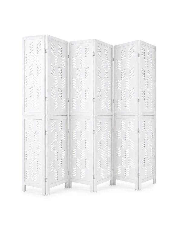 5.5 FT Room Divider Folding Privacy Screen with Paulownia Wood Frame, White