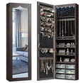 thumbnail image 1 of Giantex 5 LEDs Jewelry Armoire Wall Mounted/Door Hanging Mirror, Lockable Jewelry Cabinet w/Full Length Mirror & 6 Drawers, Jewelry Organizer Storage Box for Women Girls (Brown), 1 of 8