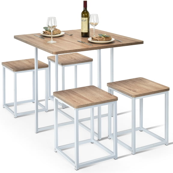Giantex 5 Piece Dining Table Set,  Space-Saving Table Set for Pub, Coffee Shop, Natural