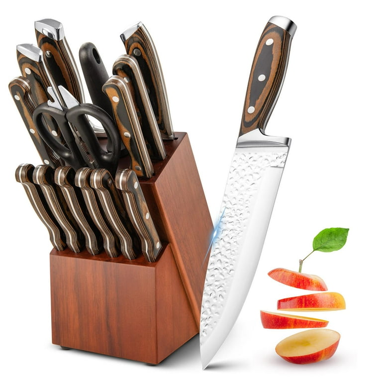 Giantex 5-Piece Kitchen Knife Set w/Block, Stainless Steel Knife Set w/ Hammered Design, All-in-One Knife Block Set w/Multipurpose Shears 