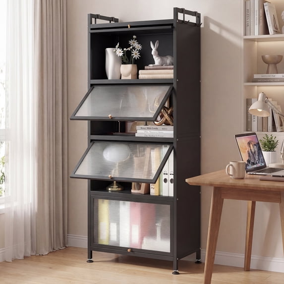 Giantex 5-Tier Kitchen Storage Cabinet, Mobile Microwave Stand, Bread Rack Coffee Stand, Bakers Rack w/Flip Door Cabinets, Black