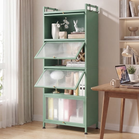 Giantex 5-Tier Kitchen Storage Cabinet, Mobile Microwave Stand, Bread Rack Coffee Stand, Bakers Rack w/Flip Door Cabinets, Green