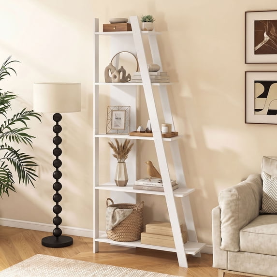 Giantex 5-Tier Ladder Bookshelf, Floor Standing Bookcase for Living Room, Narrow Display Rack, White