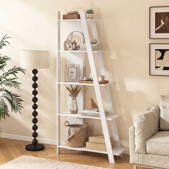 Giantex 5-Tier Ladder Bookshelf, Floor Standing Bookcase for Living Room, Narrow Display Rack, White