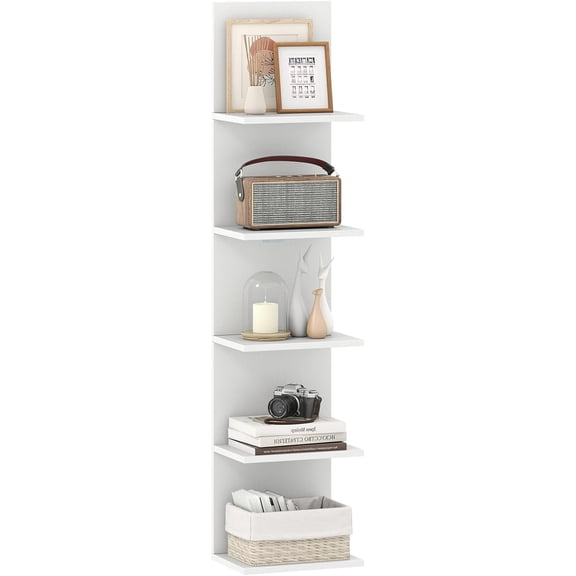 Giantex 5-Tier Wall Shelf, Vertical Floating Shelves, Storage Shelving Unit Display Rack, Wooden Wall-Mounted Organizer Book Shelf for Bedroom, Living Room, Bathroom, Home Decoration, White